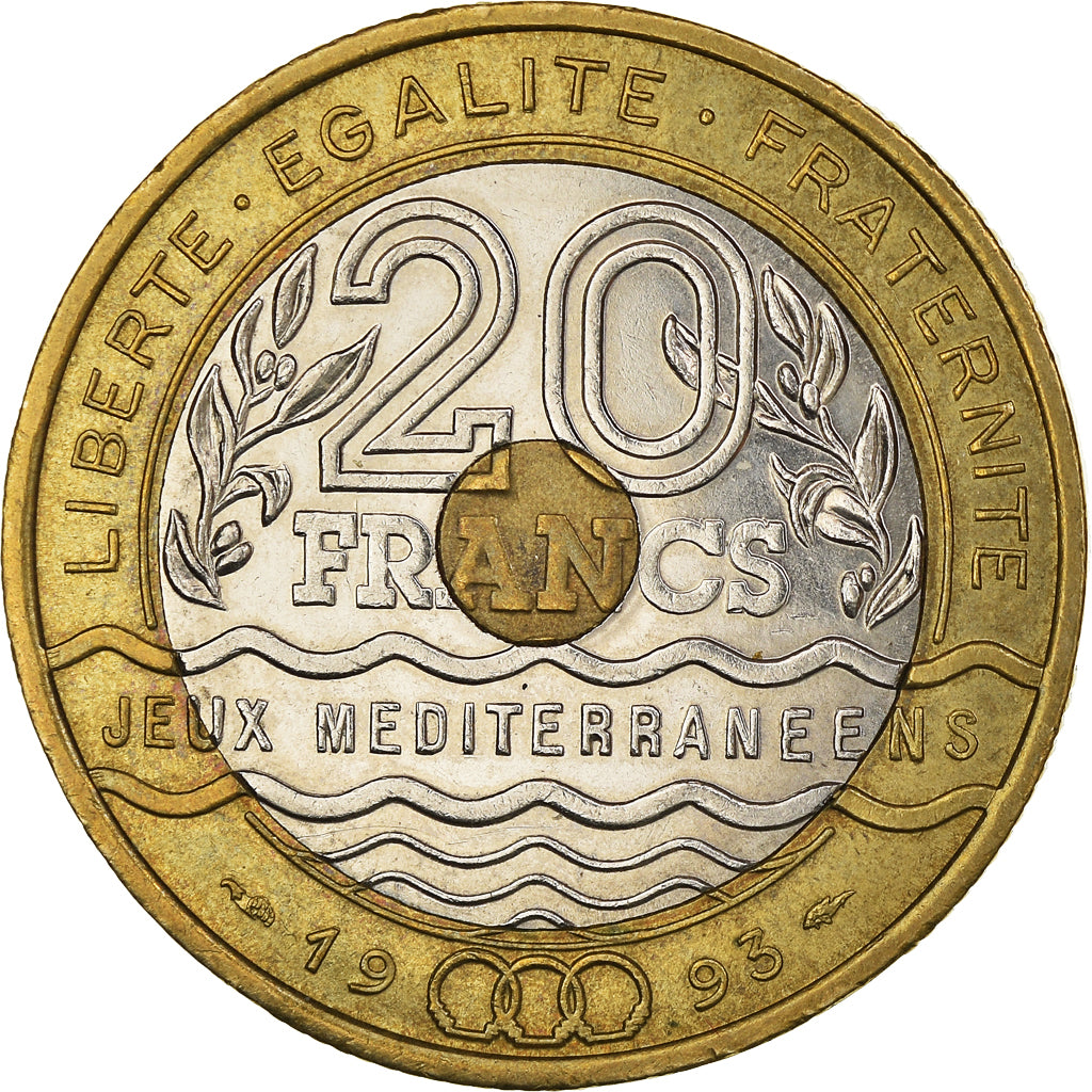 Munten, Frankrijk, Jeux Méditerranéens, 20 Francs, 1993, ZF+, Tri-Metallic