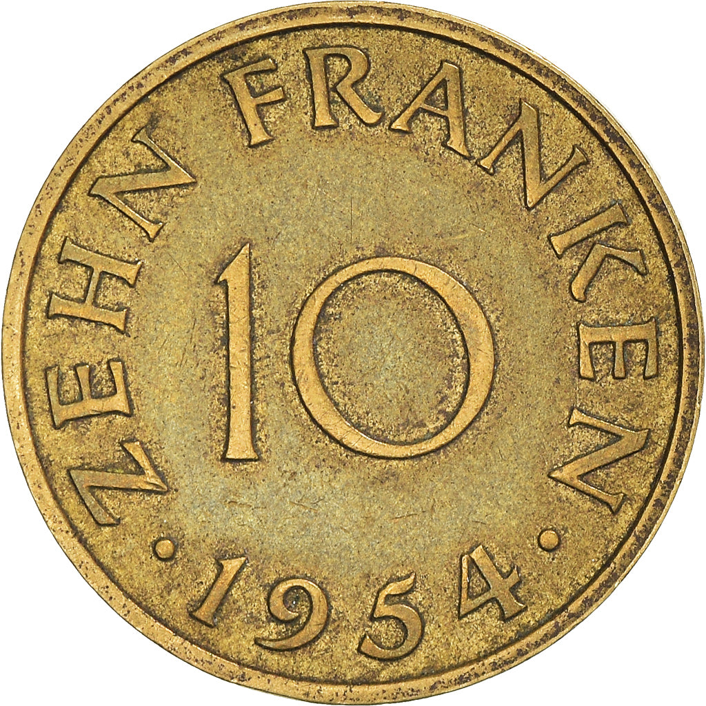 Coin, SAARLAND, 10 Franken, 1954, Paris, EF(40-45), Aluminum-Bronze, KM:1