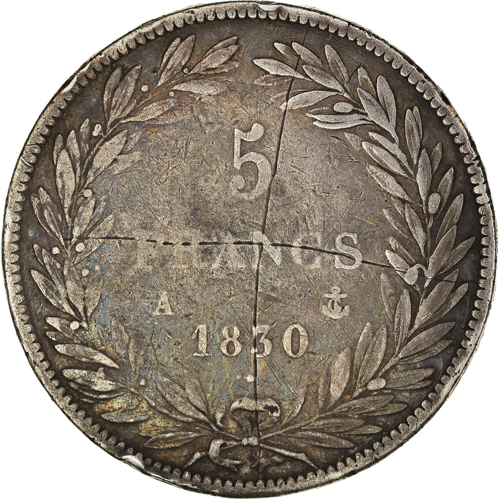 Munten, Frankrijk, Louis-Philippe, 5 Francs, 1830, Paris, ZG+, Zilver, KM:736.1