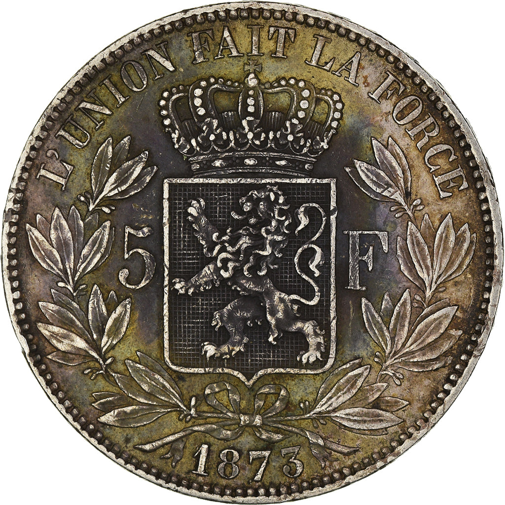 Munten, België, Leopold II, 5 Francs, 5 Frank, 1873, ZF, Zilver, KM:24