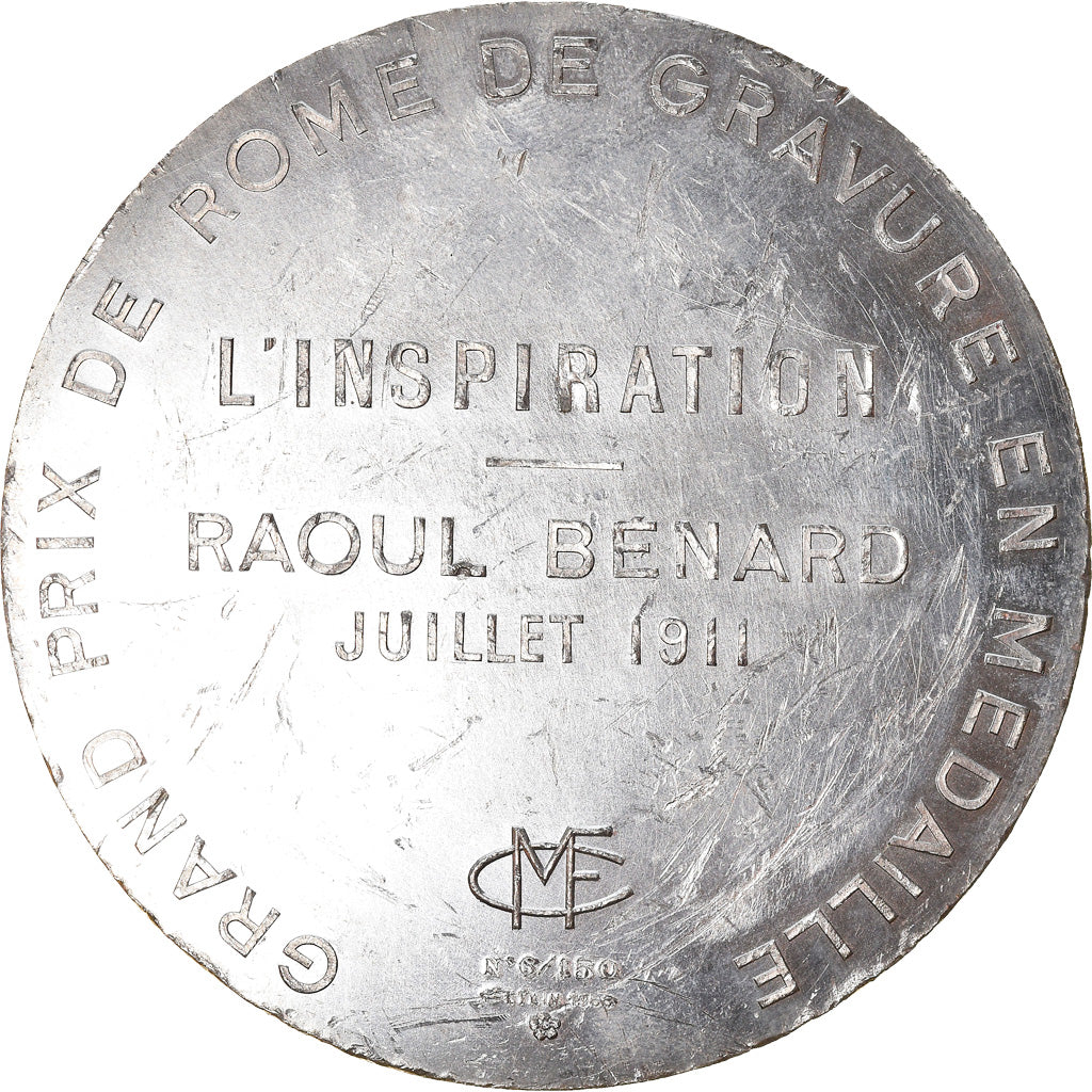 France, Médaille, Gravure, Grand Prix de Rome, L'Inspiration, Arts & Culture