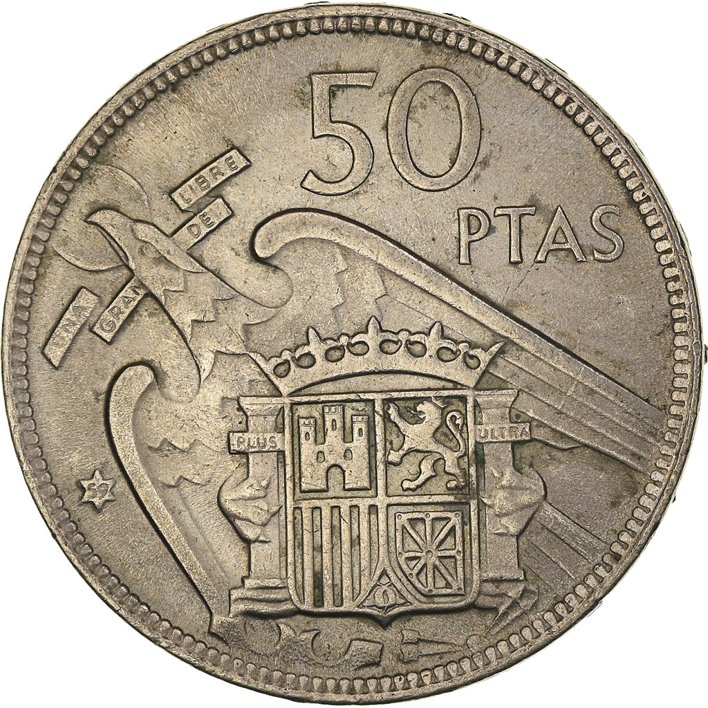 Moeda, Espanha, Caudillo and regent, 50 Pesetas, 1959, AU(50-53), Cobre-níquel
