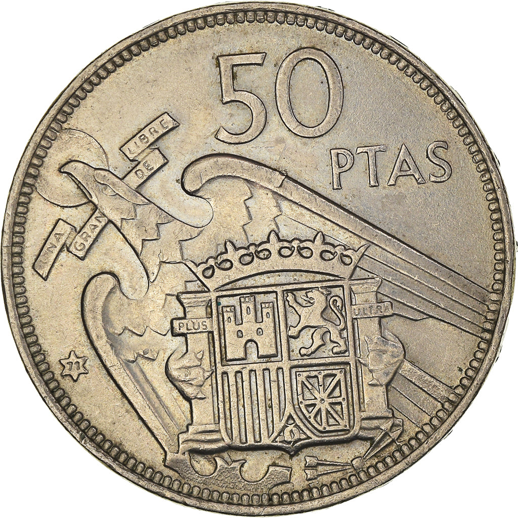 Coin, Spain, Caudillo and regent, 50 Pesetas, 1971, AU(55-58), Copper-nickel