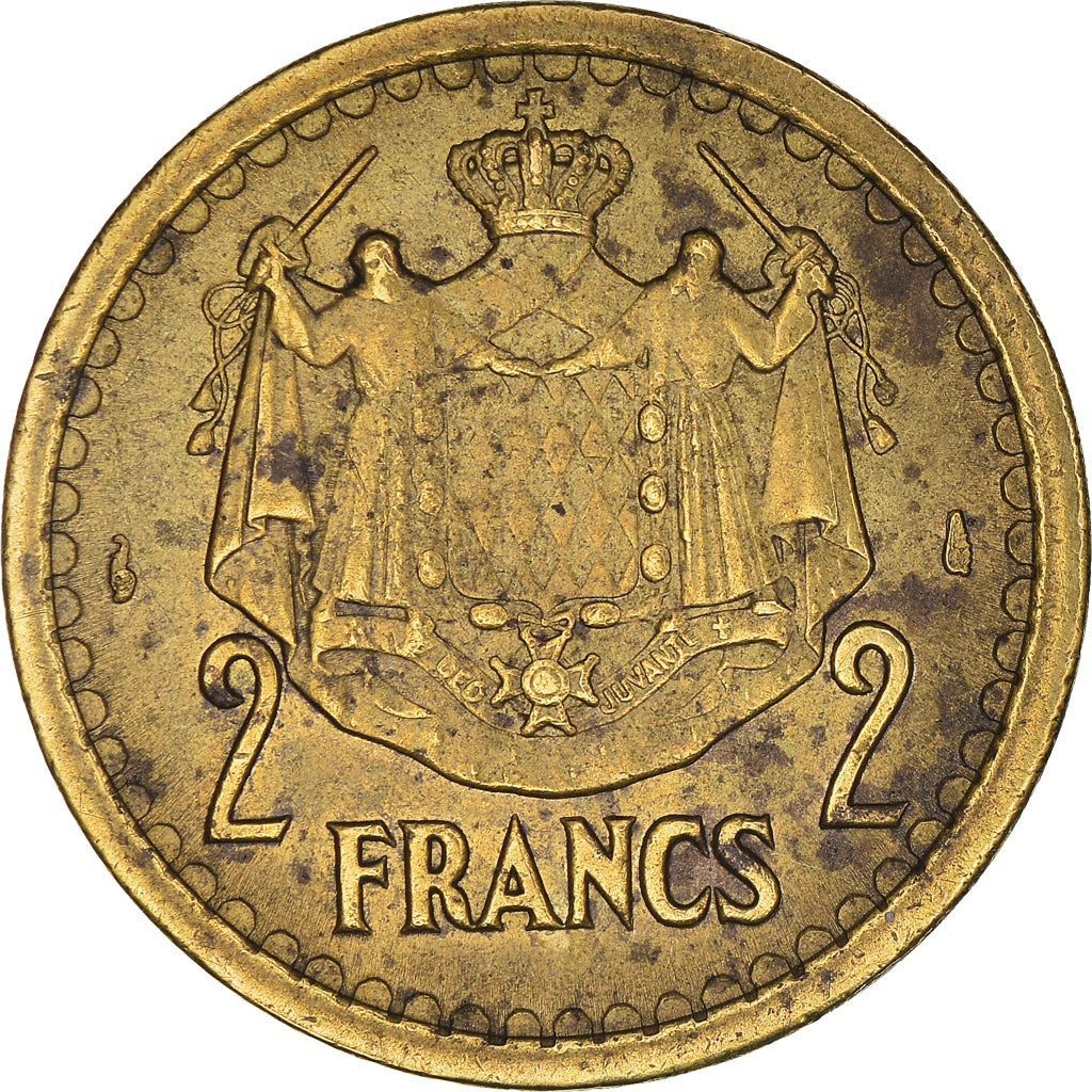 Coin, Monaco, Louis II, 2 Francs, 1943, EF(40-45), Aluminum-Bronze, KM:121a
