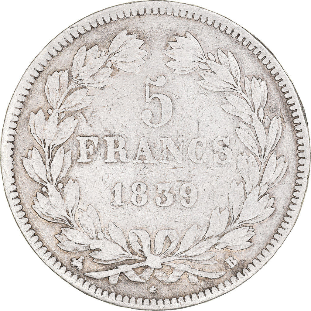 Coin, France, Louis-Philippe, 5 Francs, 1839, Rouen, VF(20-25), Silver