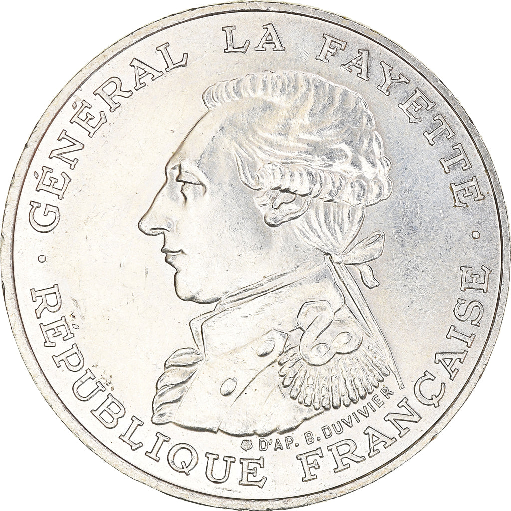 Moneta, Francja, Lafayette, 100 Francs, 1987, AU(55-58), Srebro, KM:962