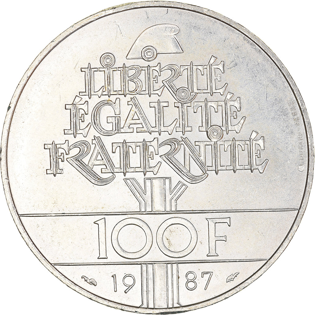 Moneta, Francja, Lafayette, 100 Francs, 1987, AU(55-58), Srebro, KM:962