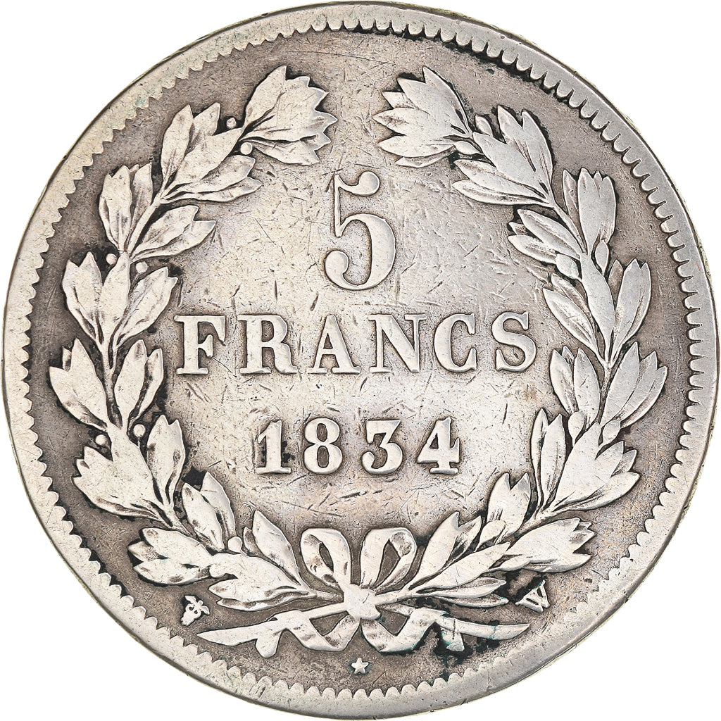 Coin, France, Louis-Philippe, 5 Francs, 1834, Lille, VF(20-25), Silver