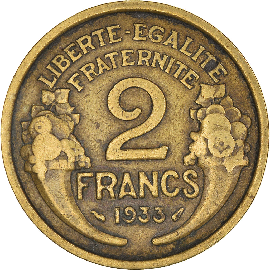 Moneda, Francia, Morlon, 2 Francs, 1933, MBC, Aluminio - bronce, KM:886