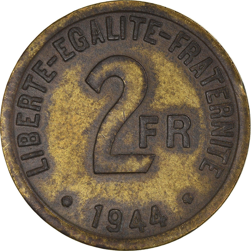Coin, France, France Libre, 2 Francs, 1944, Philadelphia, EF(40-45), Brass