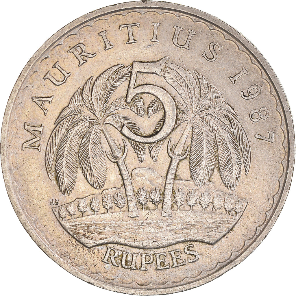 Coin, Mauritius, 5 Rupees, 1987, EF(40-45), Copper-nickel, KM:56