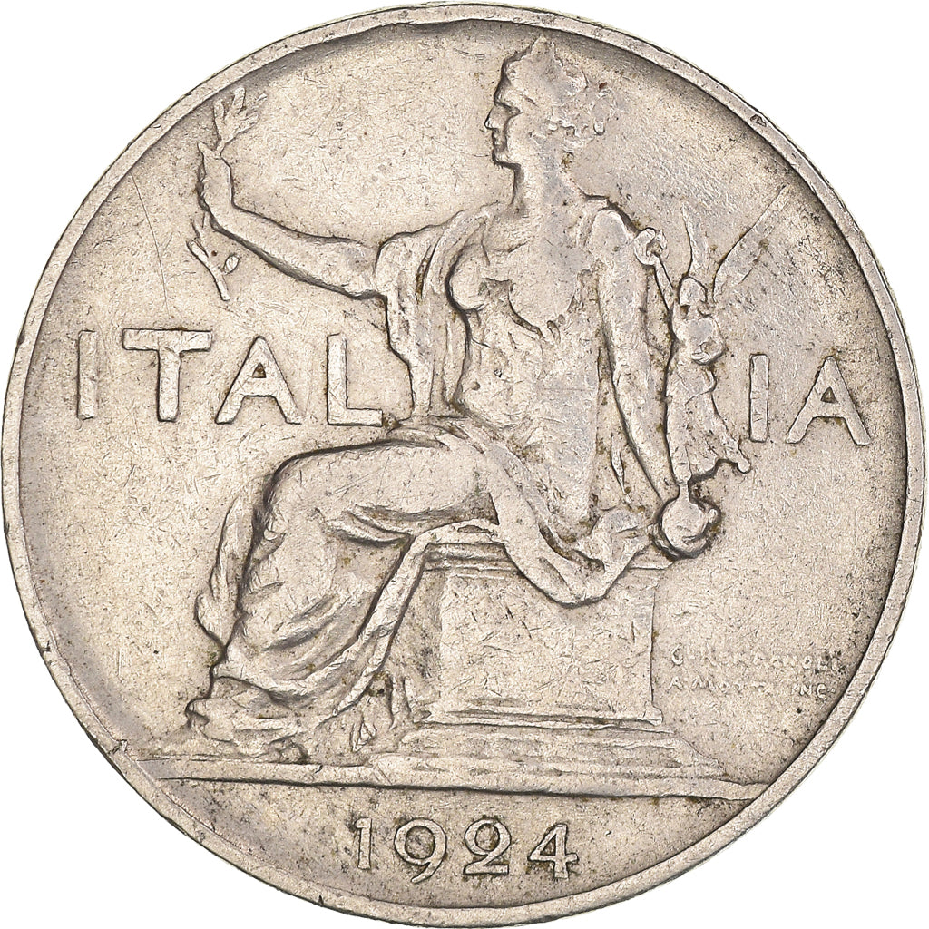 Coin, Italy, Vittorio Emanuele III, Lira, 1924, Rome, EF(40-45), Nickel, KM:62