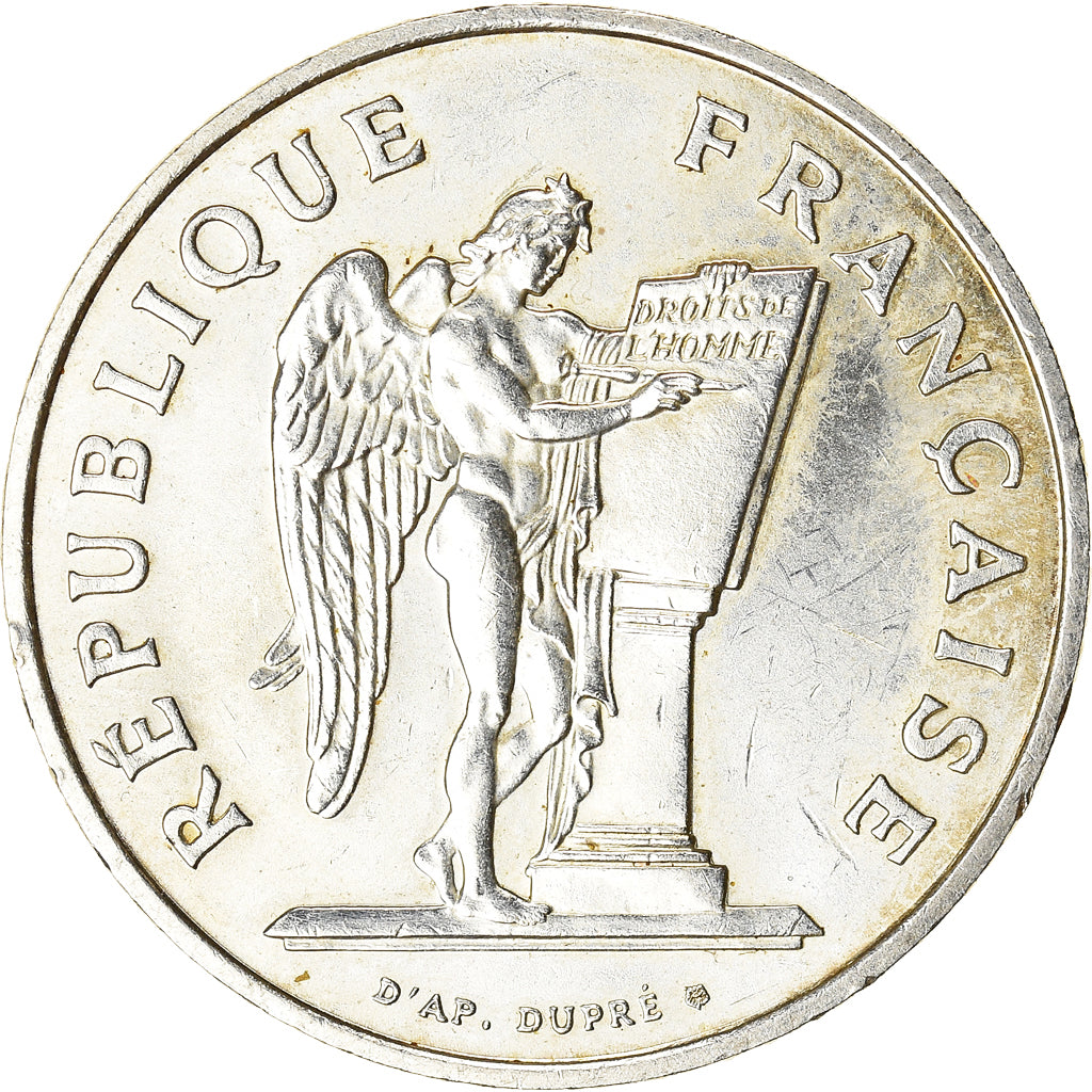 Moneta, Francja, Droits de l'Homme, 100 Francs, 1989, AU(50-53), Srebro, KM:970