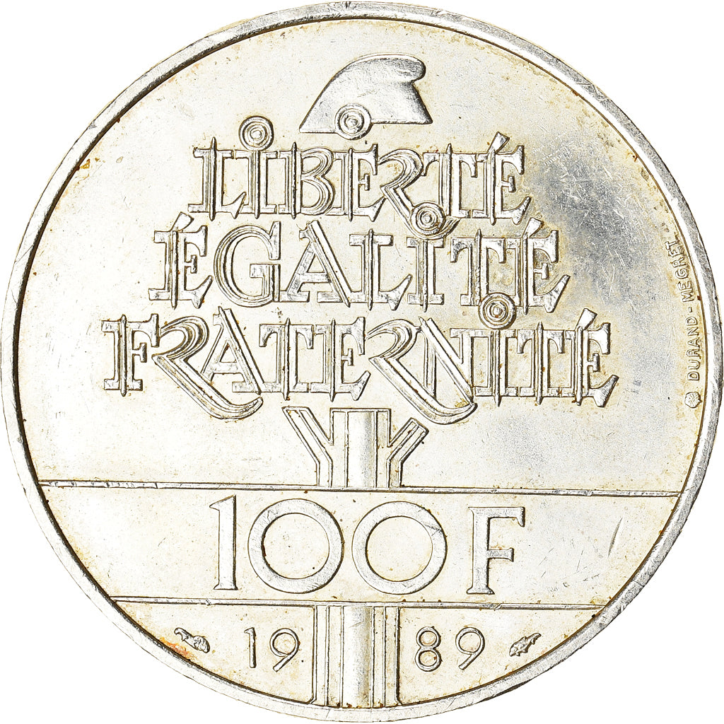 Moneta, Francja, Droits de l'Homme, 100 Francs, 1989, AU(50-53), Srebro, KM:970