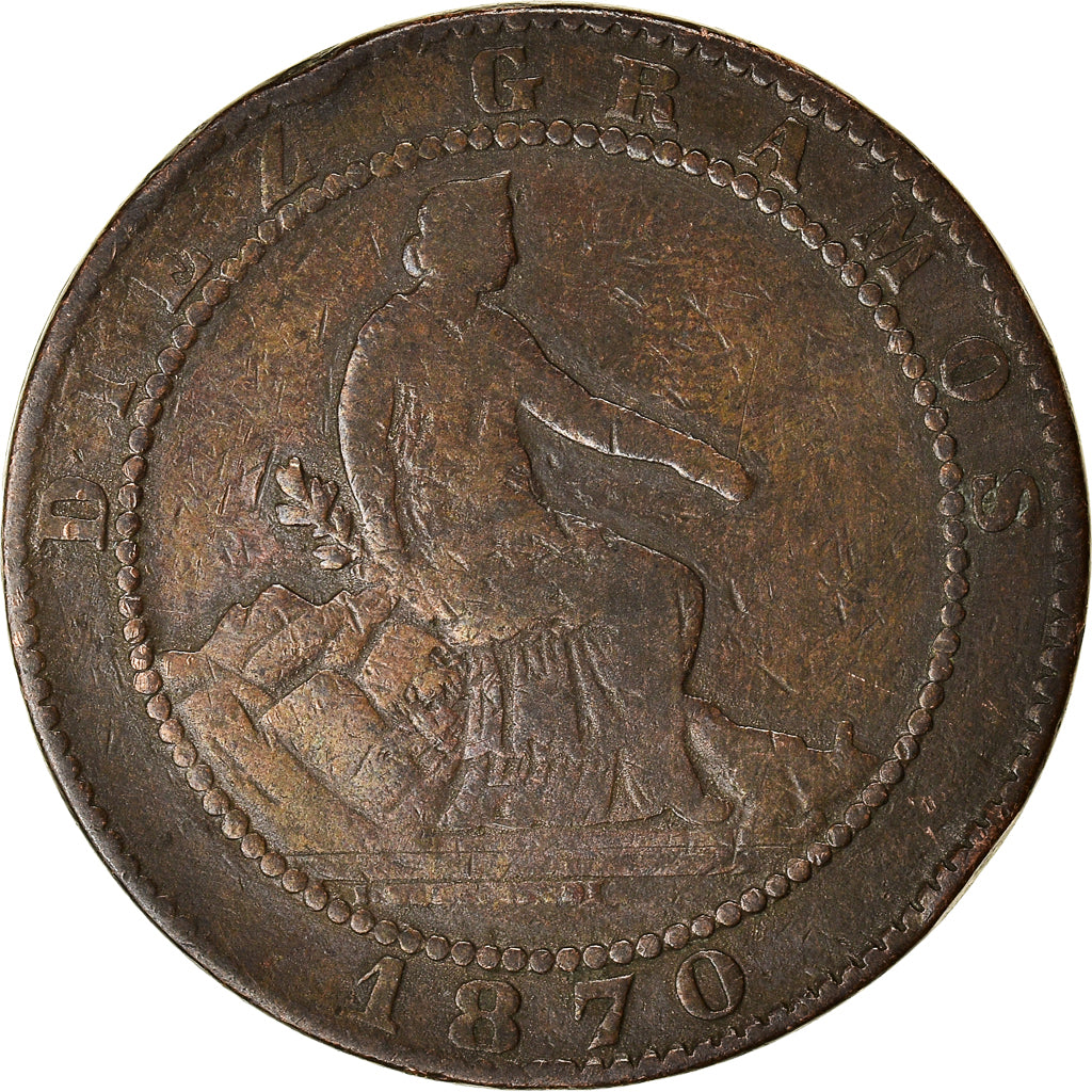 Monnaie, Espagne, Provisional Government, 10 Centimos, 1870, Madrid, TB, Cuivre