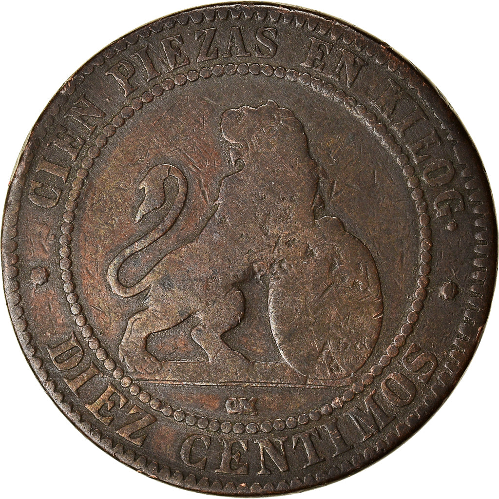 Monnaie, Espagne, Provisional Government, 10 Centimos, 1870, Madrid, TB, Cuivre