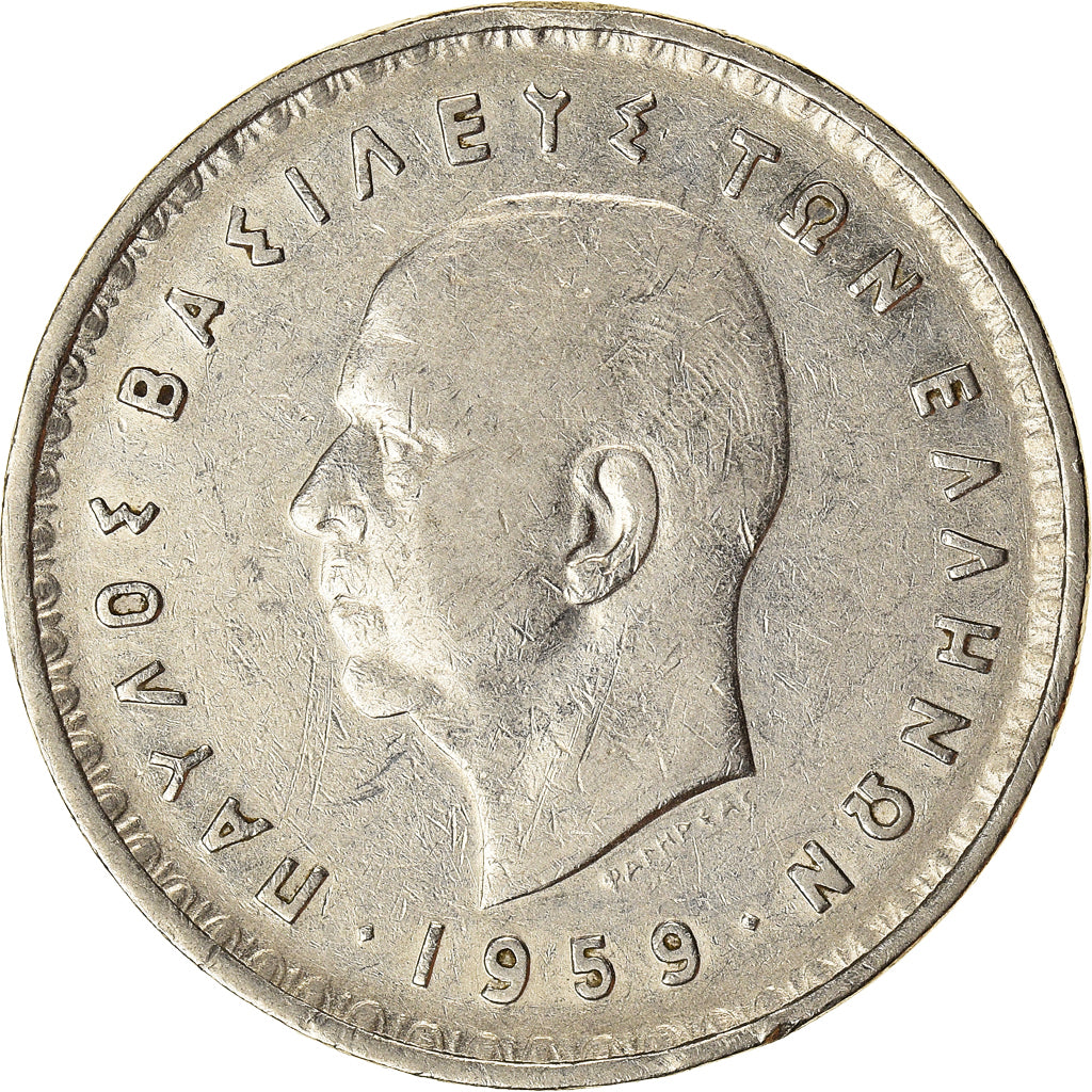 Coin, Greece, Paul I, 10 Drachmai, 1959, EF(40-45), Nickel, KM:84