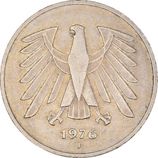 Moneta, GERMANIA - REPUBBLICA FEDERALE, 5 Mark, 1976, Hamburg, BB, Nichel