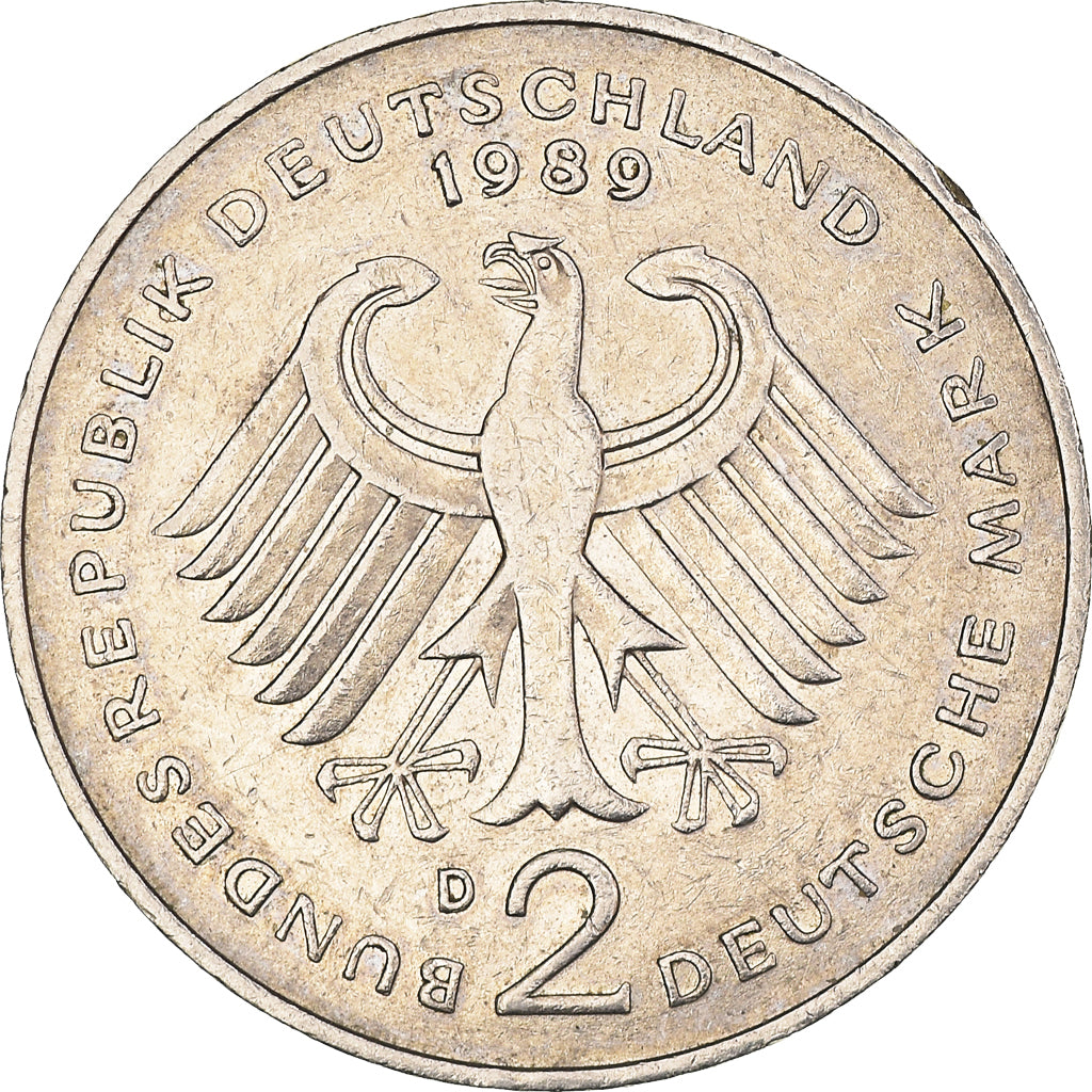 Moneta, GERMANIA - REPUBBLICA FEDERALE, 2 Mark, 1989, Munich, BB, Nichel