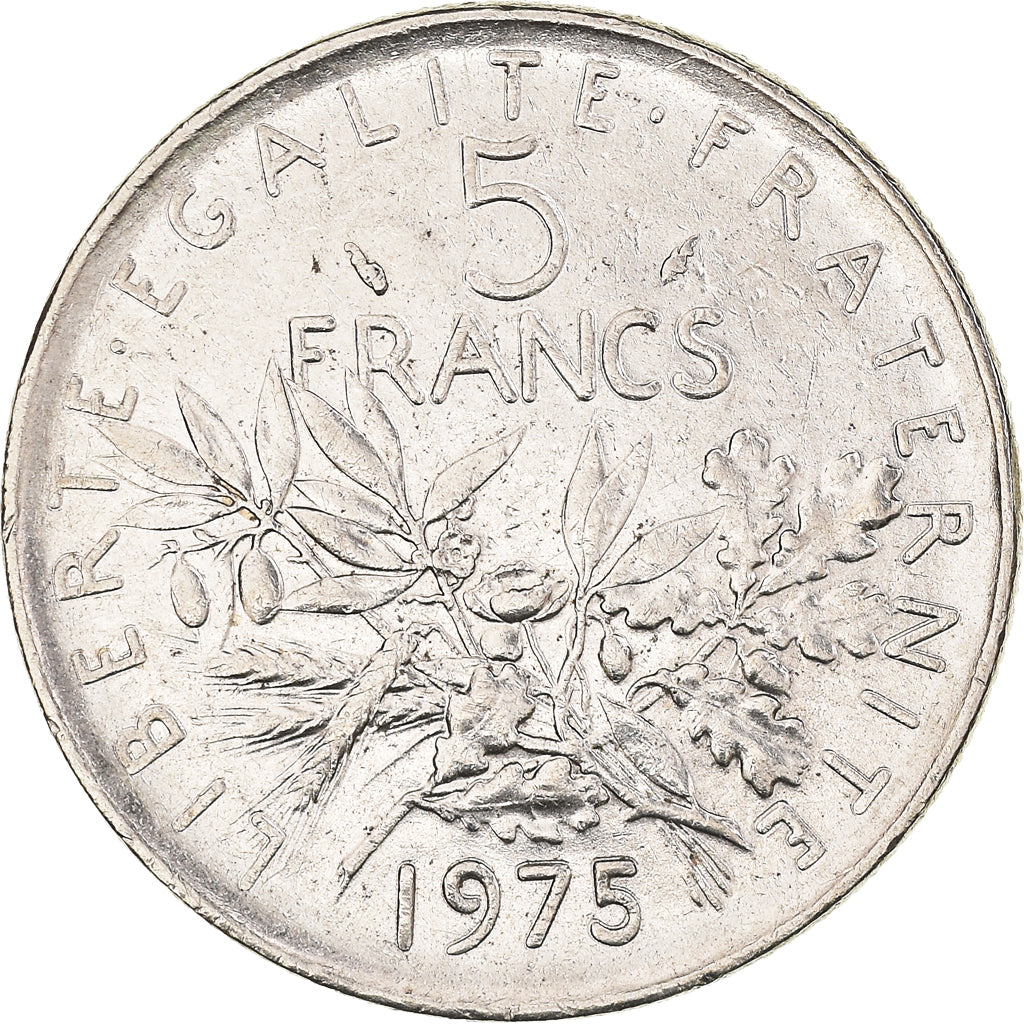 Moneda, Francia, Semeuse, 5 Francs, 1975, Paris, MBC+, Níquel recubierto de