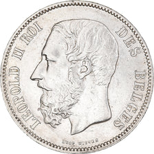 Moneta, Belgio, Leopold II, 5 Francs, 5 Frank, 1873, BB+, Argento, KM:24