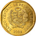 Coin, Peru, 10 Centimos, 2008, MS(63), Brass, KM:305.4