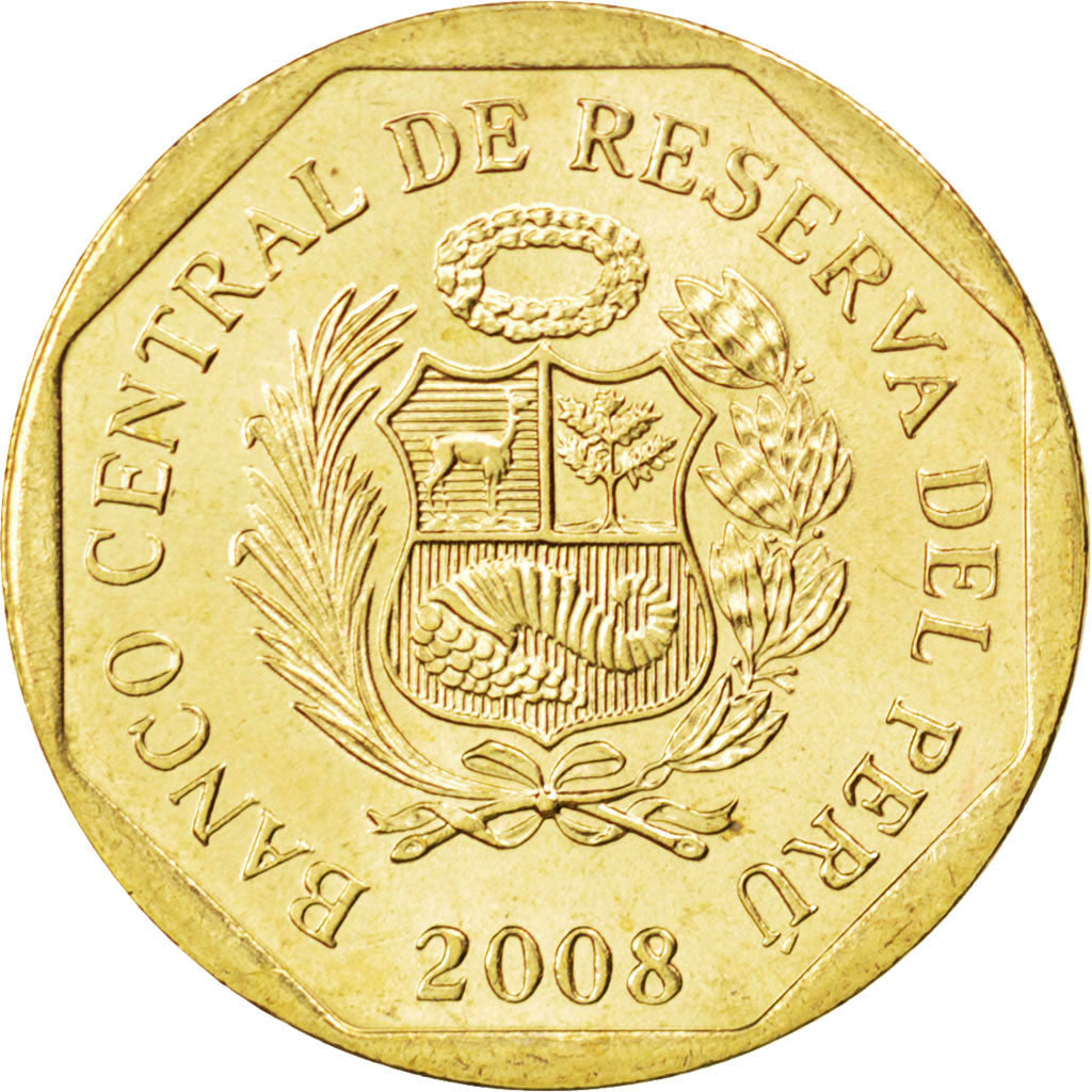 Moneta, Peru, 10 Centimos, 2008, MS(63), Mosiądz, KM:305.4