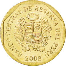 Moneta, Peru, 10 Centimos, 2008, MS(63), Mosiądz, KM:305.4