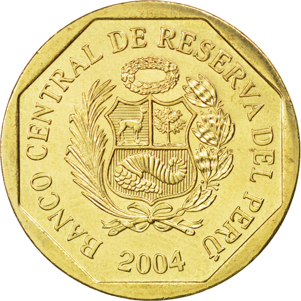 Coin, Peru, 20 Centimos, 2004, MS(63), Brass, KM:306.4
