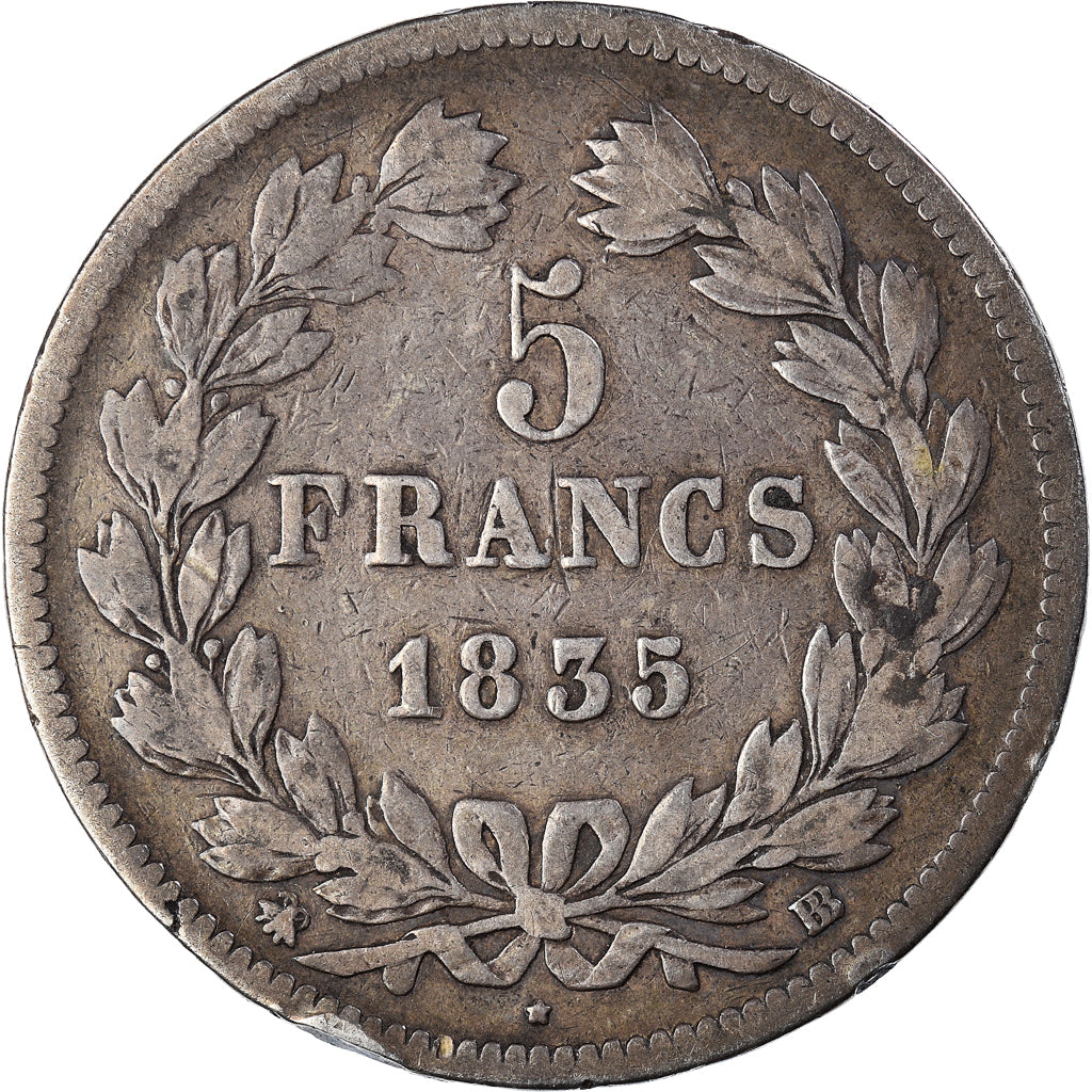 Munten, Frankrijk, Louis-Philippe, 5 Francs, 1835, Strasbourg, Abeille, FR+