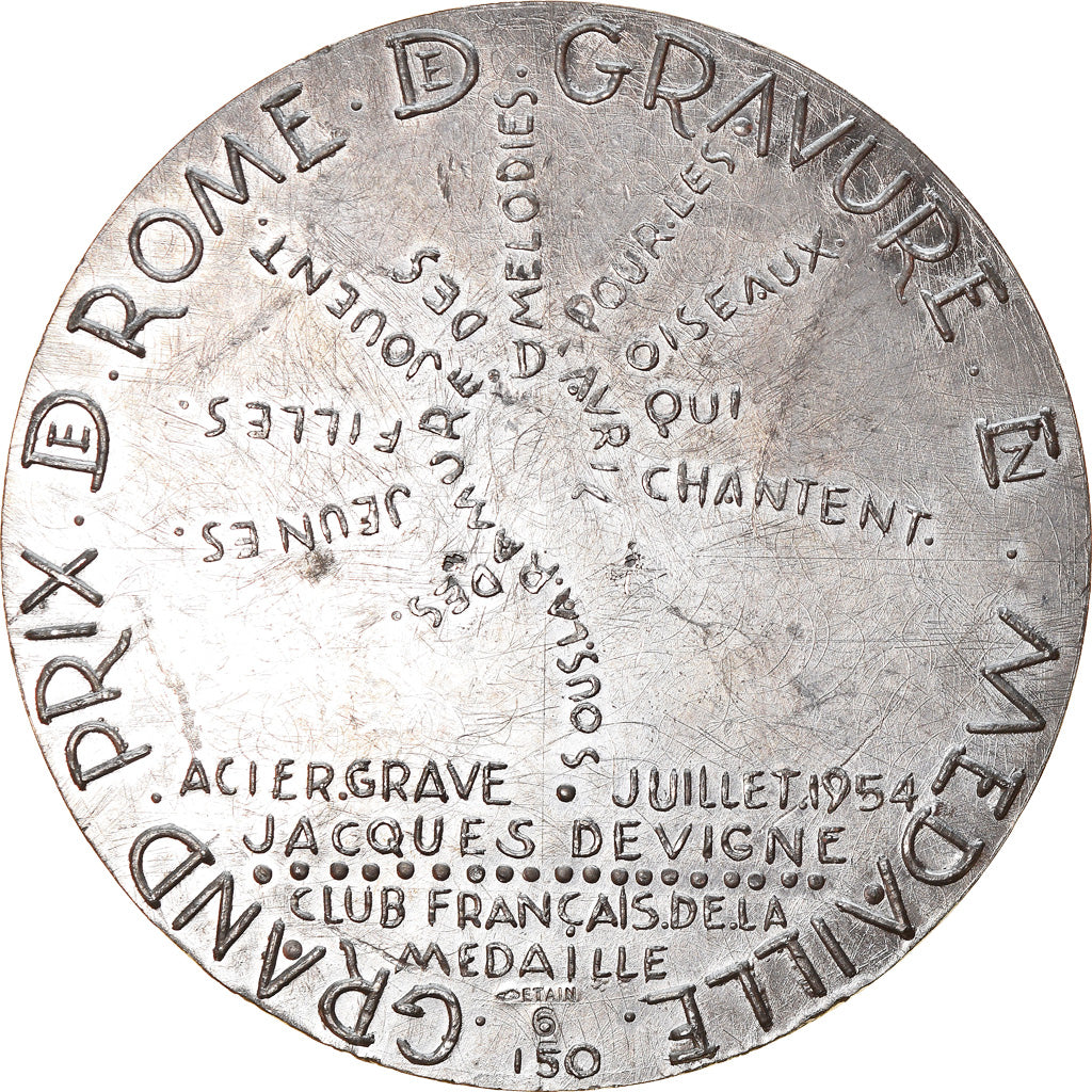 France, Medal, Gravure, Grand Prix de Rome, Arts & Culture, 1954, Devigne