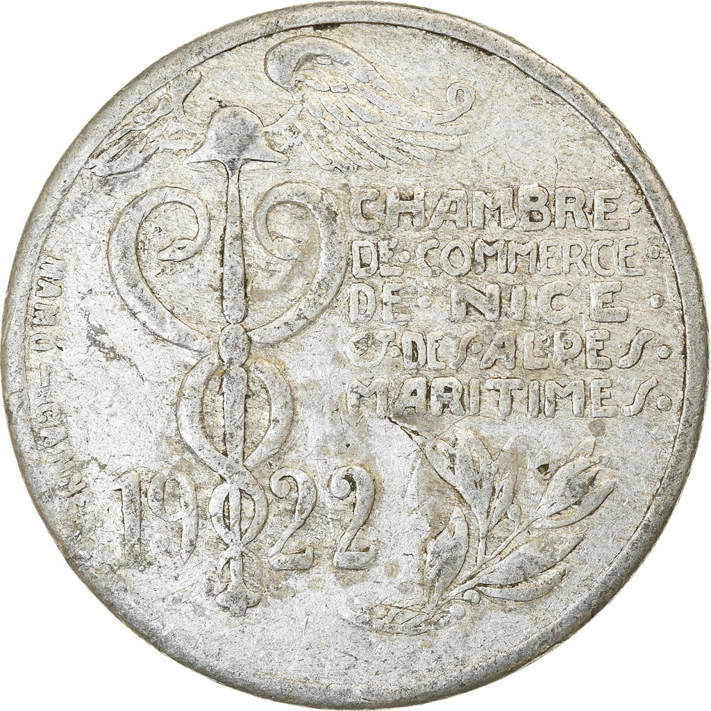 Münze, Frankreich, Chambre de Commerce, Nice, 10 Centimes, 1922, S+, Aluminium