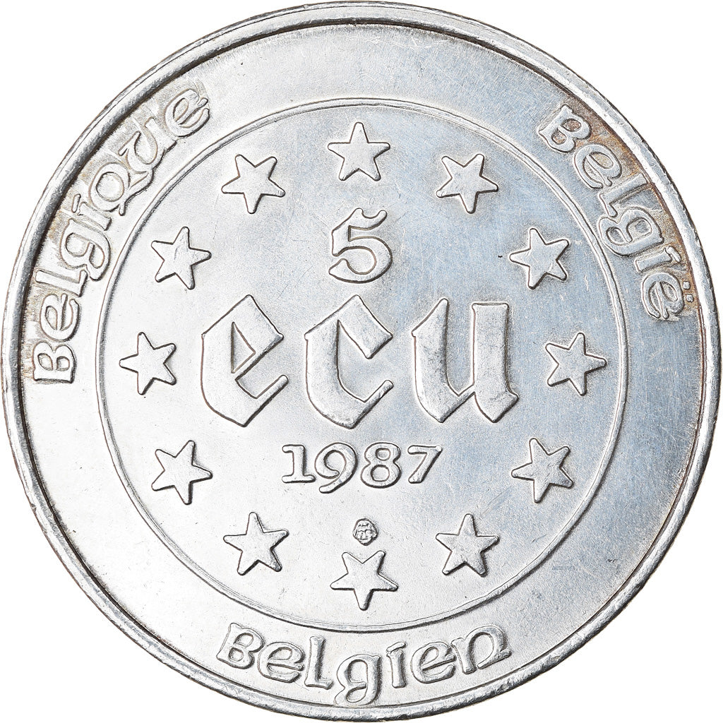 Moneta, Belgia, 5 Ecu, 1987, MS(63), Srebro, KM:166