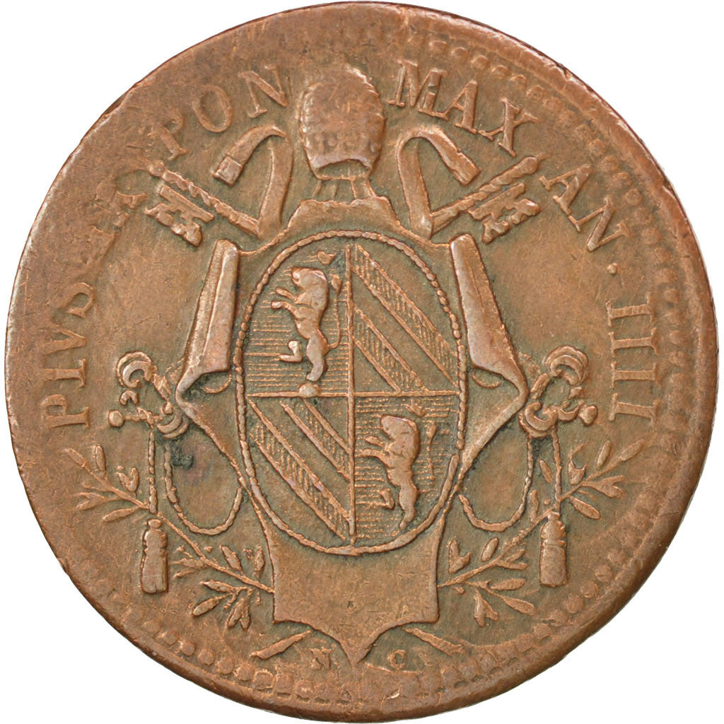 Coin, ITALIAN STATES, PAPAL STATES, Pius IX, Mezzo (1/2) Baiocco, 1849, Roma