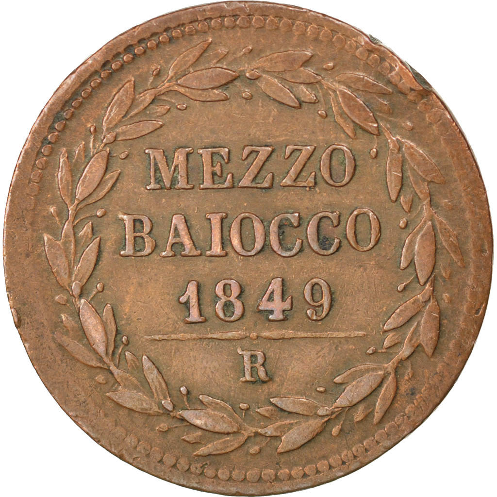 Coin, ITALIAN STATES, PAPAL STATES, Pius IX, Mezzo (1/2) Baiocco, 1849, Roma