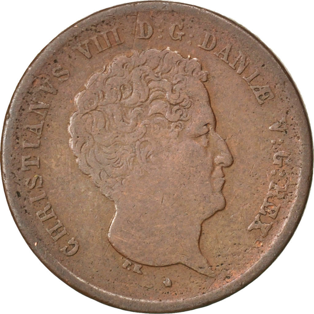 Moneta, Danimarca, Christian VIII, Rigsbankskilling, 1842, Altona, MB, Rame