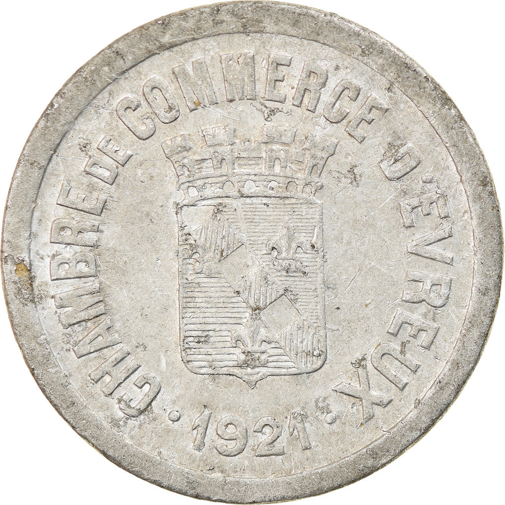 Moneta, Francia, Chambre de Commerce, Evreux, 10 Centimes, 1921, BB+, Alluminio