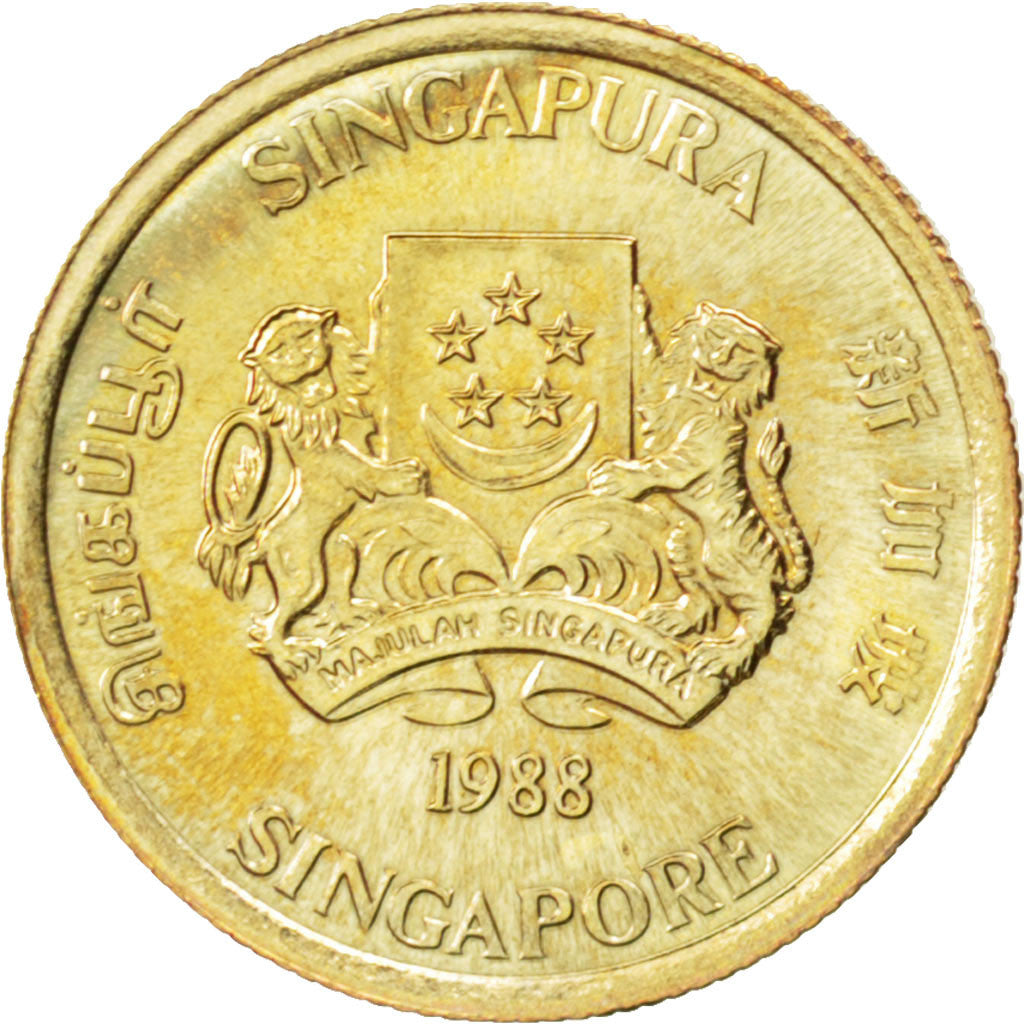 Coin, Singapore, 5 Cents, 1988, MS(63), Aluminum-Bronze, KM:50