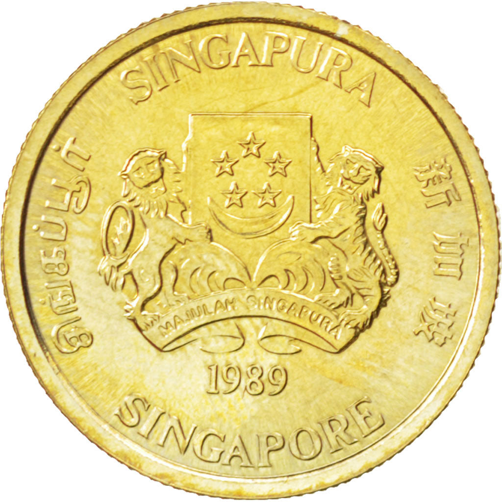 Coin, Singapore, 5 Cents, 1989, MS(63), Aluminum-Bronze, KM:50