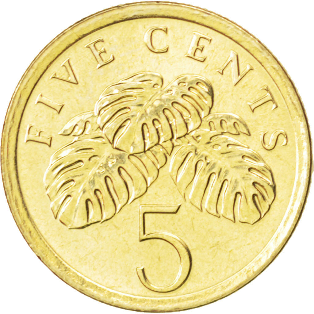 Coin, Singapore, 5 Cents, 1990, MS(63), Aluminum-Bronze, KM:50