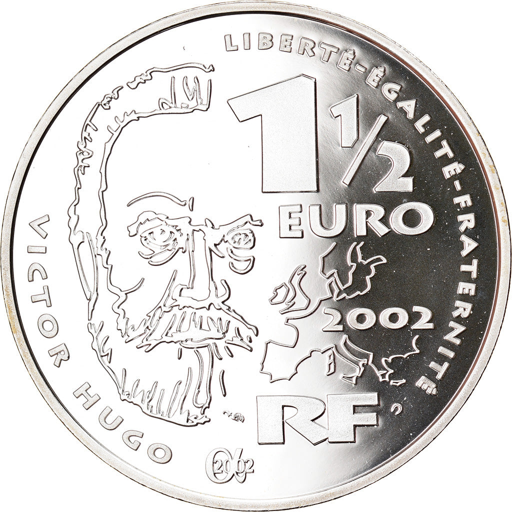 Frankrijk, 1-1/2 Euro, Victor Hugo, 2002, Paris, Proof, FDC, Zilver, KM:1332