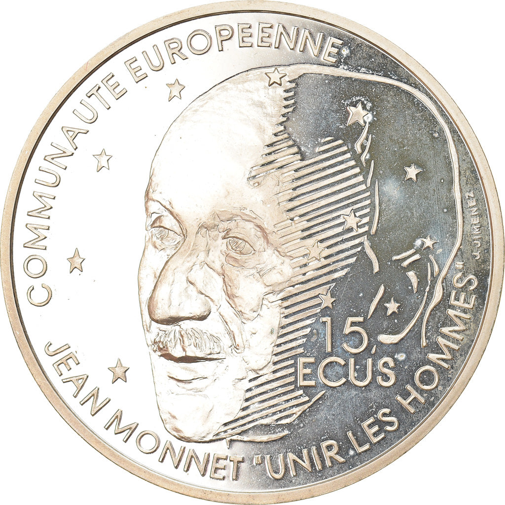Munten, Frankrijk, Jean Monnet, 100 Francs-15 Ecus, 1992, Proof, FDC, Zilver