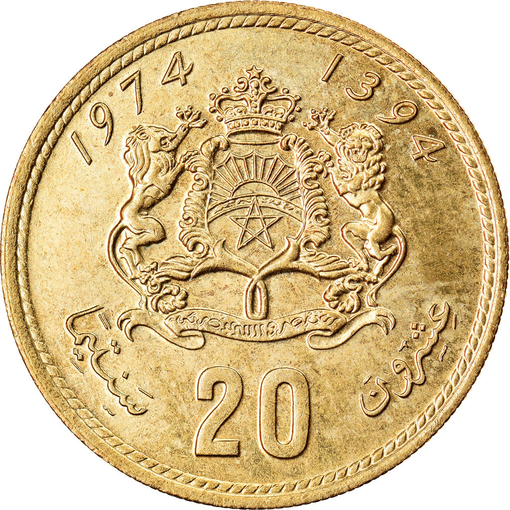 Monnaie, Maroc, al-Hassan II, 20 Santimat, 1974, SUP, Aluminum-Bronze, KM:61