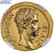 Augustus, Aureus, 15-13 BC, Lyon - Lugdunum, Rara, Dourado, NGC, Ch XF 5/5-1/5