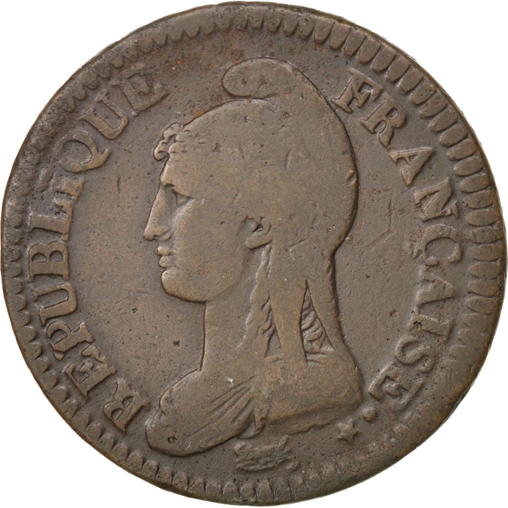 Moneda, Francia, Dupré, Decime, 1795, Paris, BC+, Bronce, KM:637.1, Gadoury:186