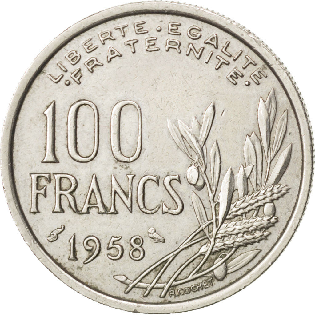 Moneta, Francia, Cochet, 100 Francs, 1958, BB, Rame-nichel, KM:919.1
