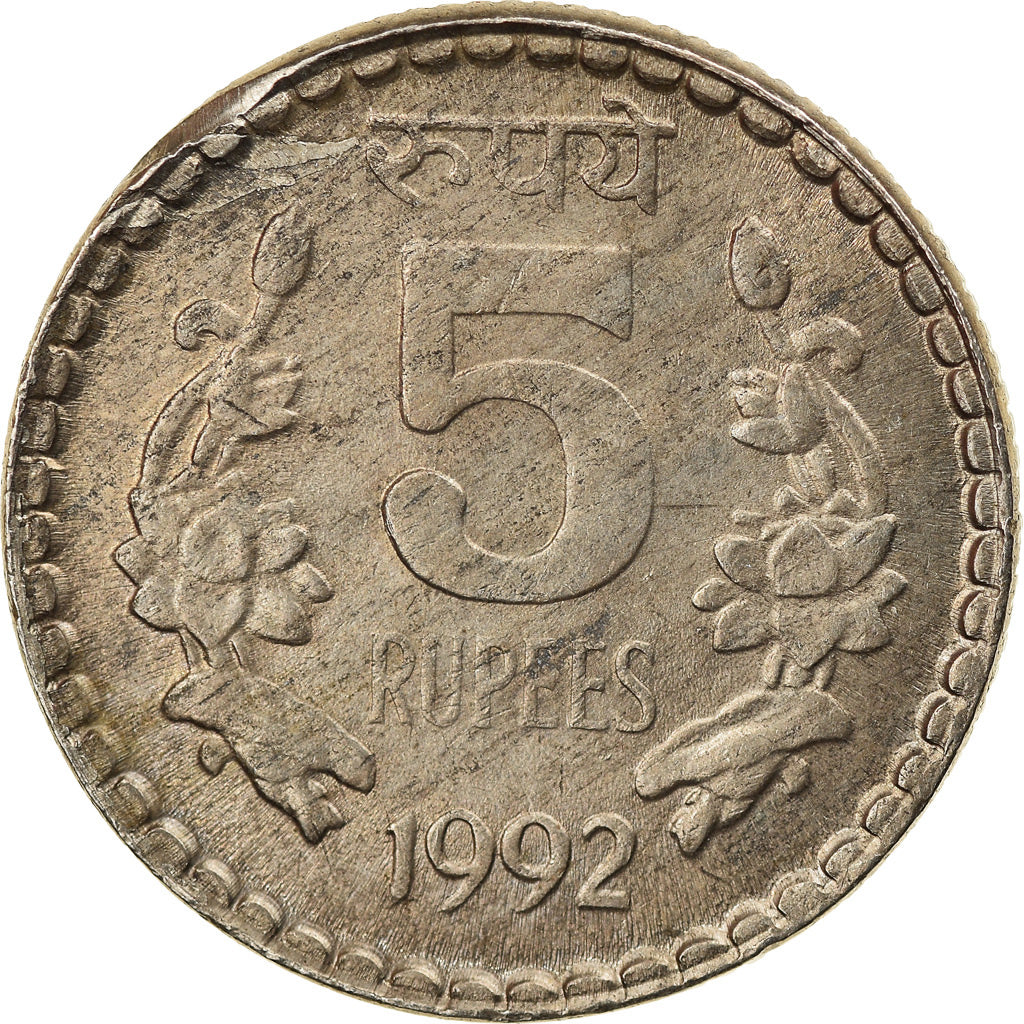 Moneda, INDIA-REPÚBLICA, 5 Rupees, 1992, Calcutta, EBC, Cobre - níquel
