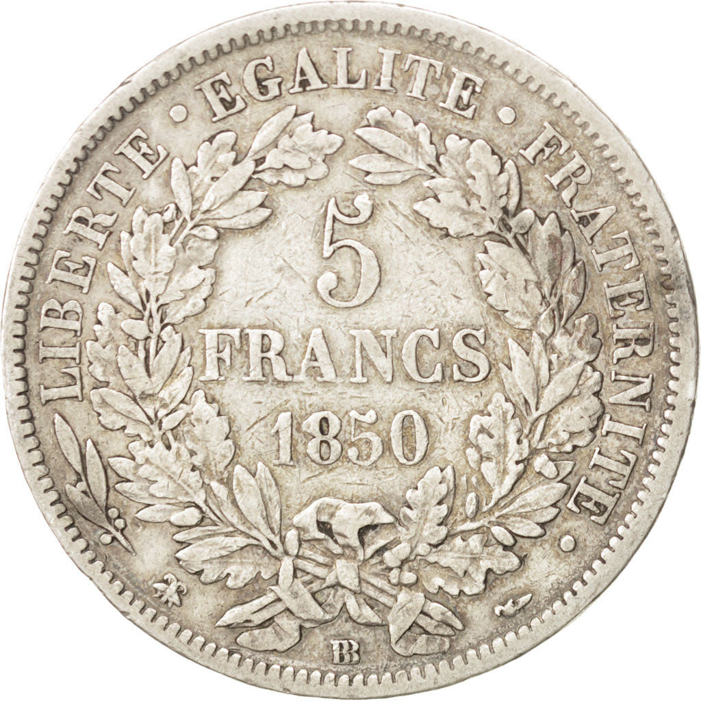 Moneta, Francja, Cérès, 5 Francs, 1850, Strasbourg, EF(40-45), Srebro
