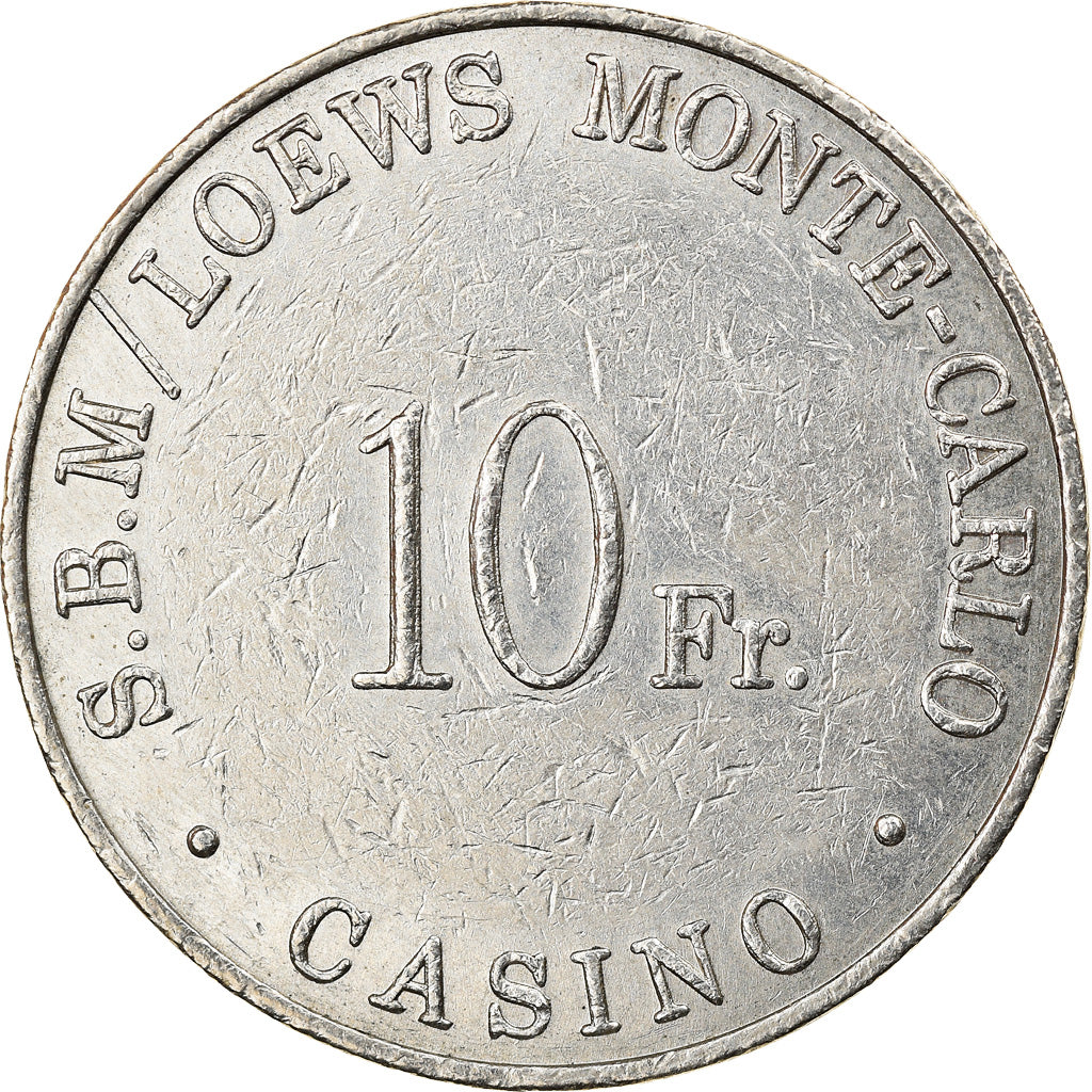 Monaco, 10 Francs, S. B. M. Loews Monte-Carlo, Casino, TTB, Maillechort