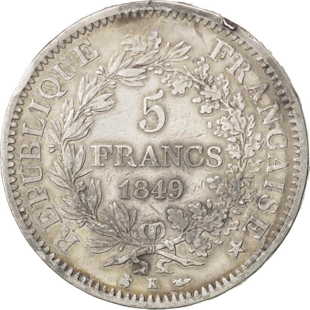 Munten, Frankrijk, Hercule, 5 Francs, 1849, Bordeaux, FR+, Zilver, KM:756.4